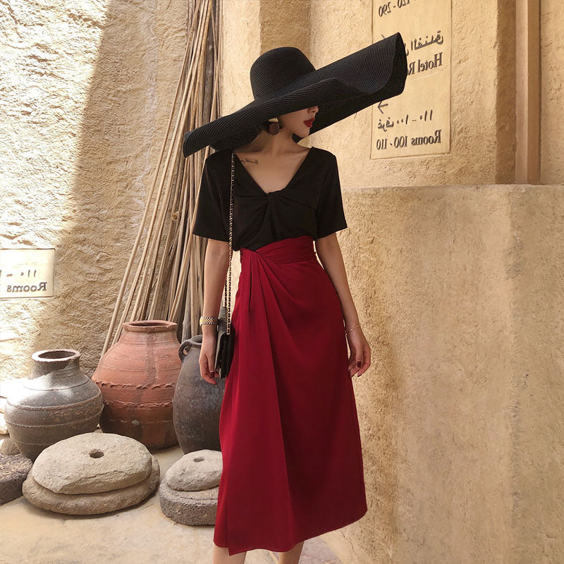 Chiffon skirt with irregular slit