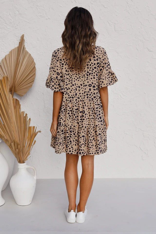 Modern leopard dress with V-neckline