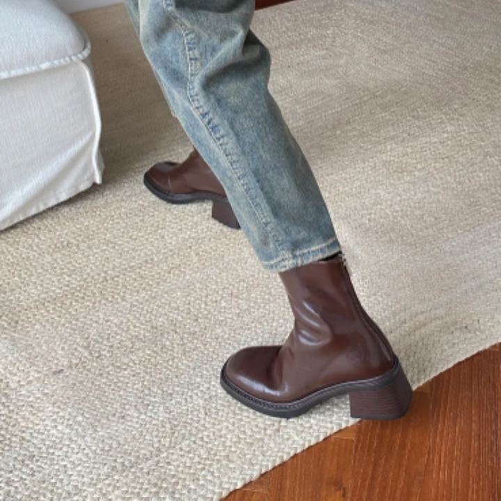 Women's - Ankle Boots - Stylish Square Toe Design with Block Heel - Comfortable Footwear for Any Occasion