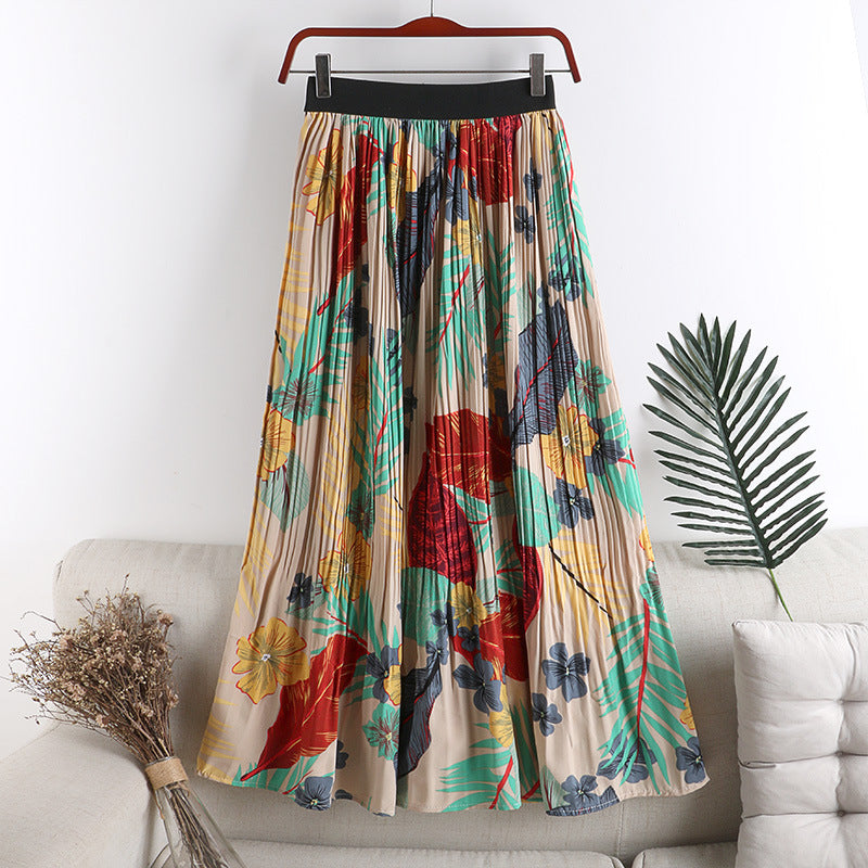 Modern High Waist Slim Fit A-Line Chiffon Printed Pleated Skirt