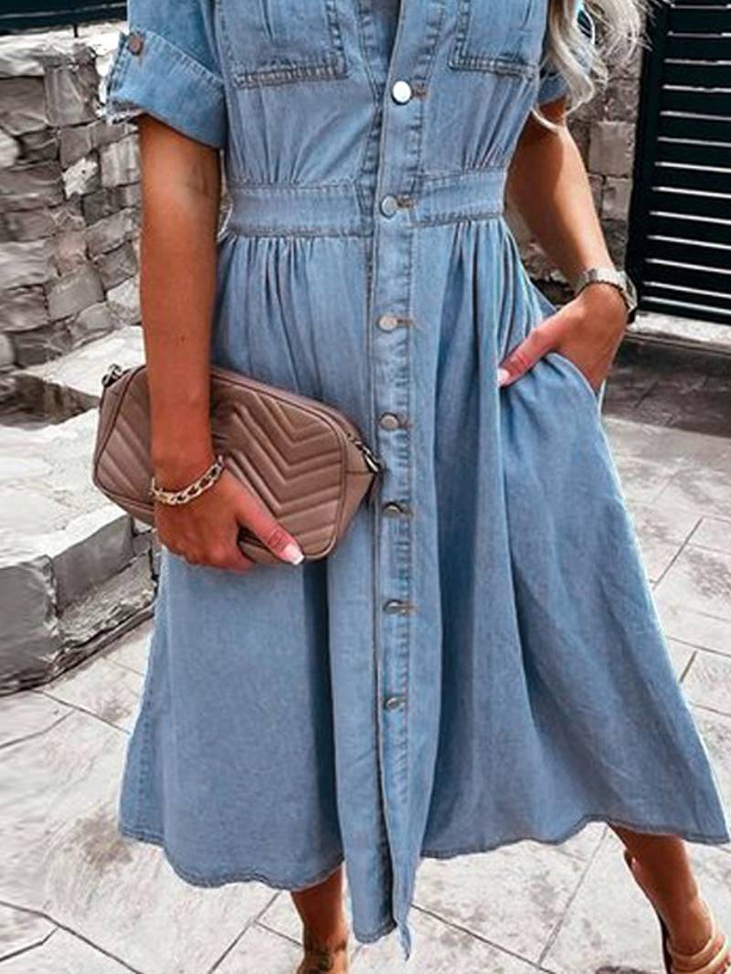 A-line denim dress with flap pockets