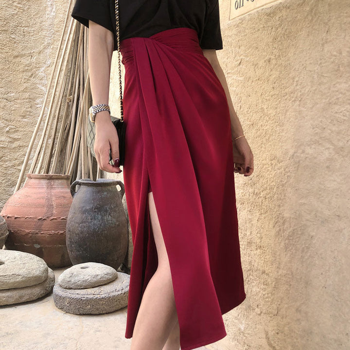 Chiffon skirt with irregular slit