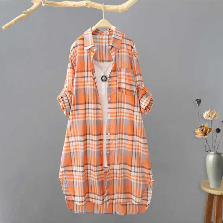 Fashionable Dress With Plaid Pattern and Long Sleeves