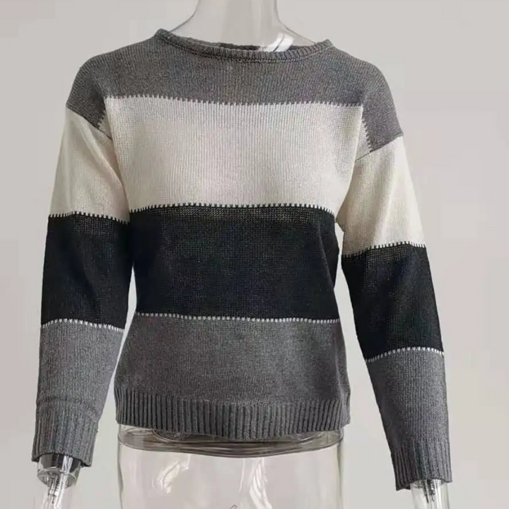 Casual knitted jumper for women, colour block design