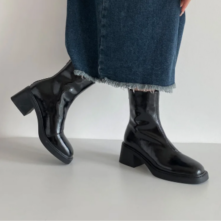 Women's - Ankle Boots - Stylish Square Toe Design with Block Heel - Comfortable Footwear for Any Occasion