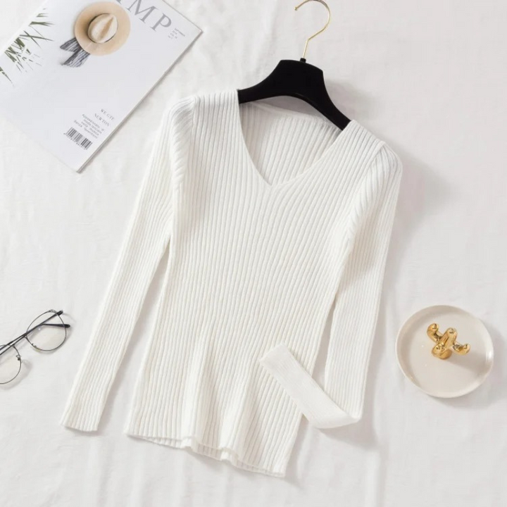 Slim-fit jumper with ribbed V-neckline for a chic look