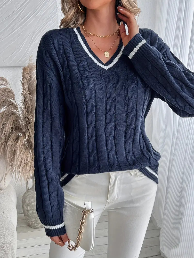 Women's Cosy V-Neck Sweater - Soft Knit Fabric - Ideal for Fall Layering - Perfect for Autumn Style
