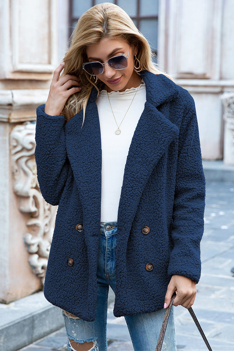 Women's - Sherpa Coat - Full Size with Lapel Collar - Warm and Cosy Winter Outerwear