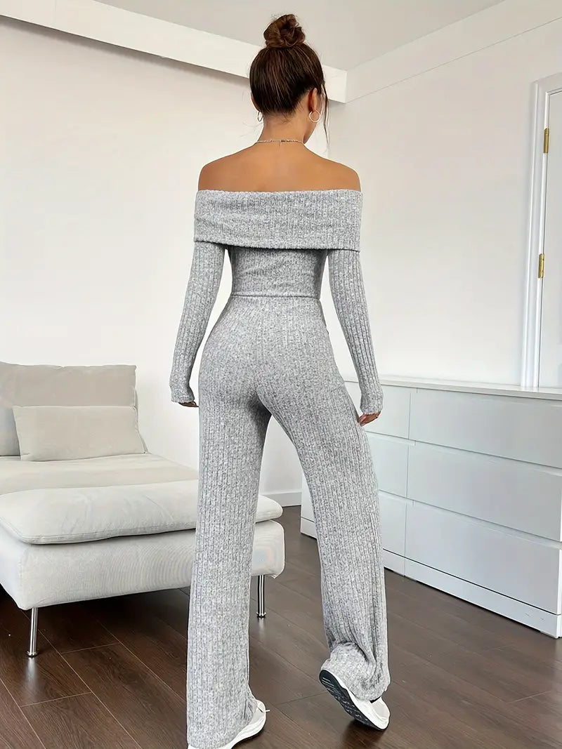 Ribbed Off-shoulder Jumpsuit