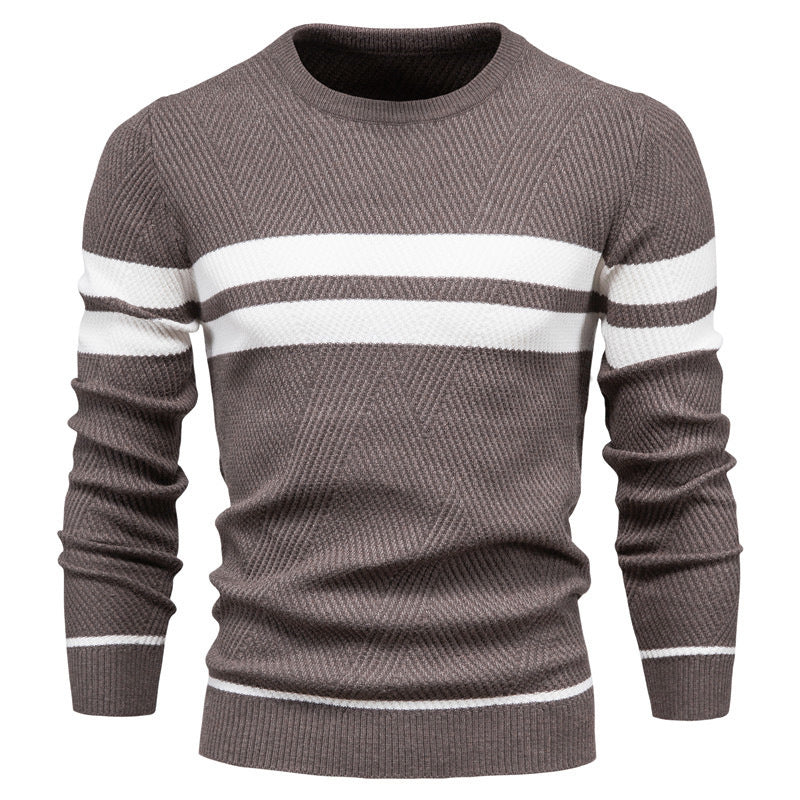 Men's - Casual Striped Jumper - Soft Cotton Knit - Stylish Everyday Wear