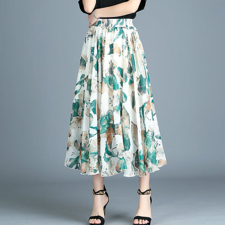 Modern retro skirt printed chiffon dress pleated skirt