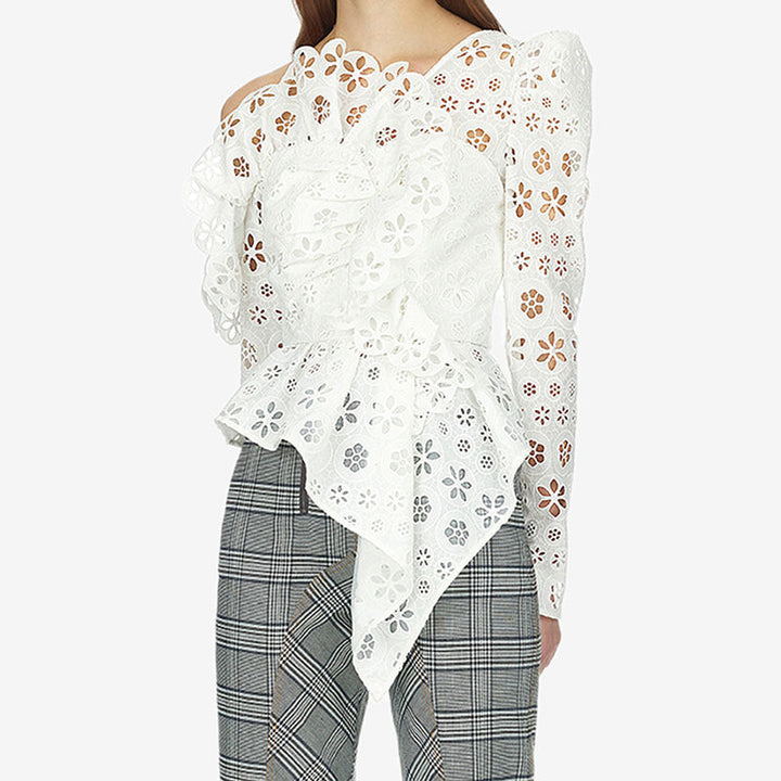 Stylish Hollow versatile blouse in white