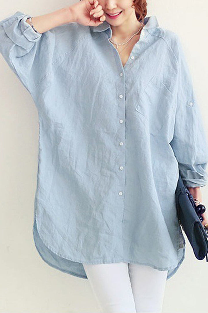 Women's - Loose-fitting Linen Shirt - Breathable Summer Style - Perfect for Casual Outings