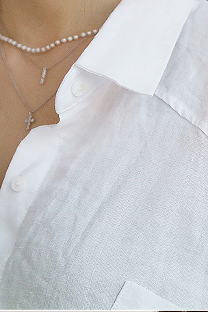 Women's - Loose-fitting Linen Shirt - Breathable Summer Style - Perfect for Casual Outings