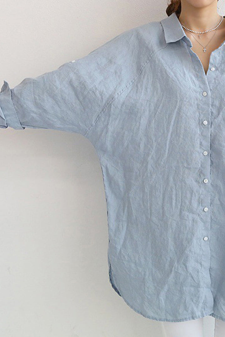 Women's - Loose-fitting Linen Shirt - Breathable Summer Style - Perfect for Casual Outings