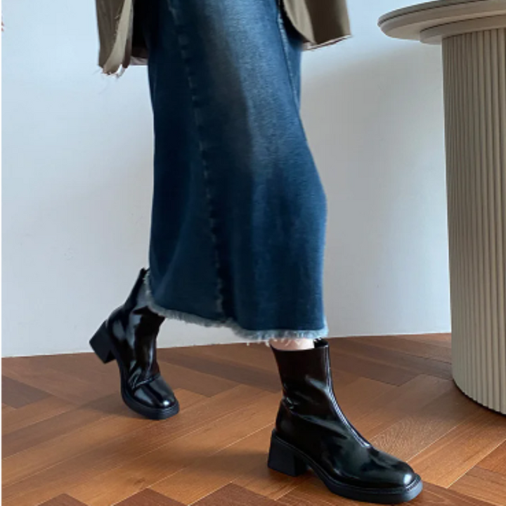 Women's - Ankle Boots - Stylish Square Toe Design with Block Heel - Comfortable Footwear for Any Occasion