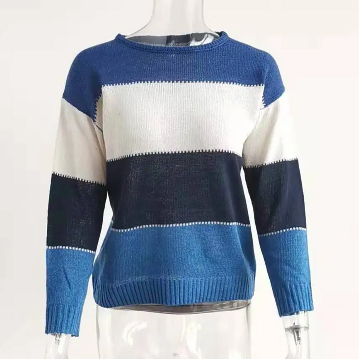 Casual Knitted Women's Sweater, Colour Block Design