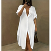 Long Shirt Dress With V-Neck and High Slit