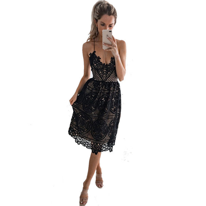 Classic Glamour Sling Lace Halter Dress