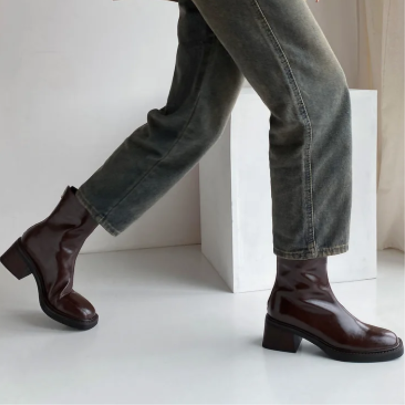 Women's - Ankle Boots - Stylish Square Toe Design with Block Heel - Comfortable Footwear for Any Occasion