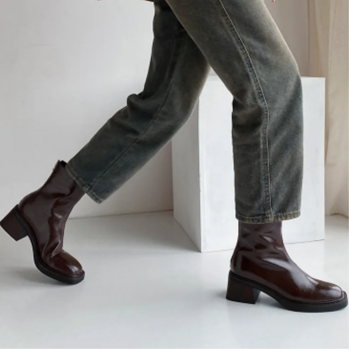 Women's - Ankle Boots - Stylish Square Toe Design with Block Heel - Comfortable Footwear for Any Occasion