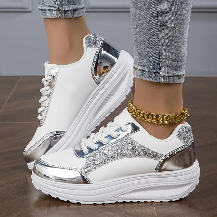 Platform sneakers with glitter design