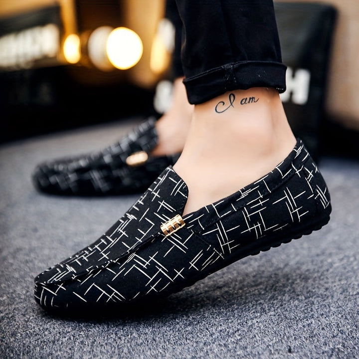 Men's - Slip-On Loafers - Stylish Casual Shoes with Geometric Pattern - Comfortable Everyday Footwear