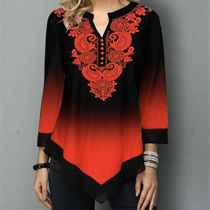 Classy Fashion Round Collar Loose Style Gradual Change Blouse