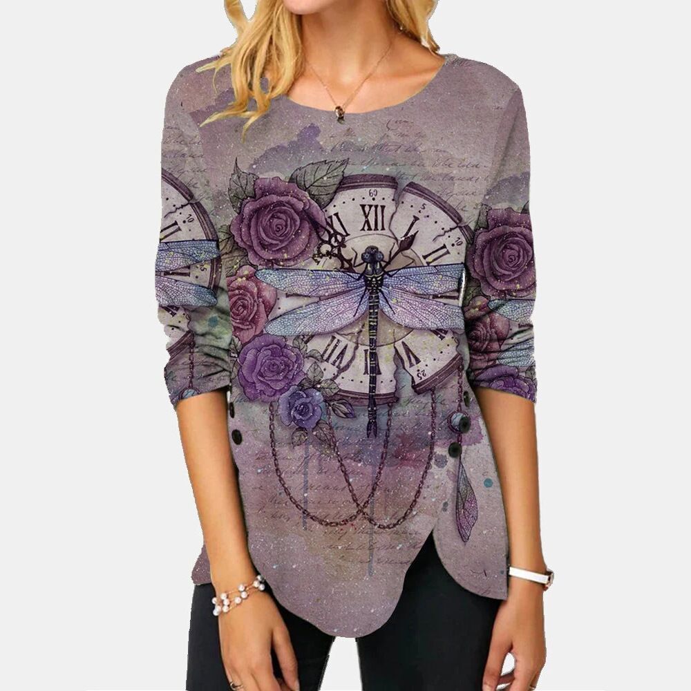 Round neckline Irregular slim fit Women's blouse