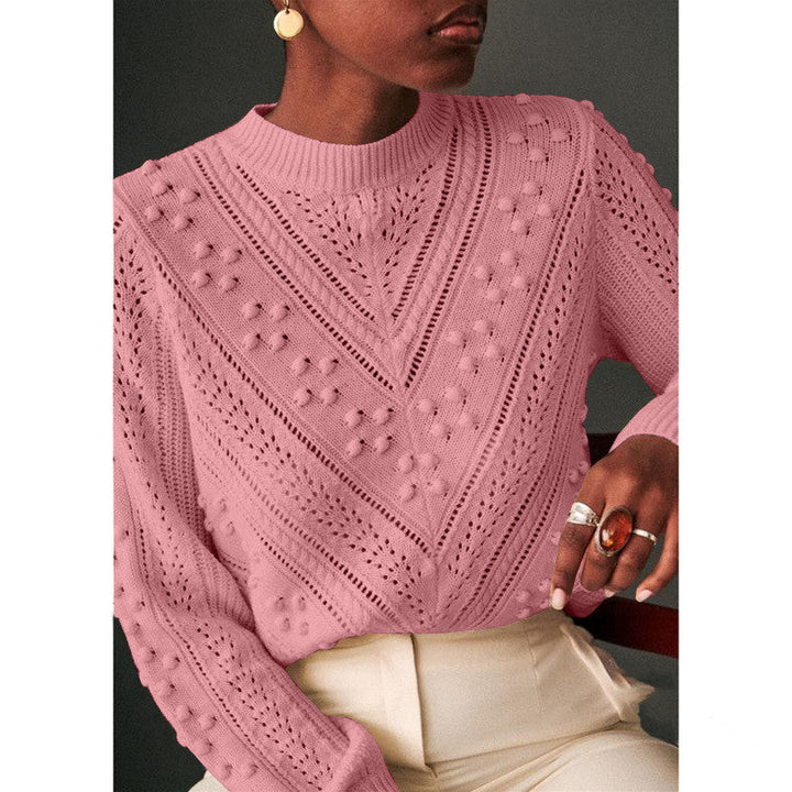 Loose Knitting Hollow Stitching Long Sleeve Women's Blouse