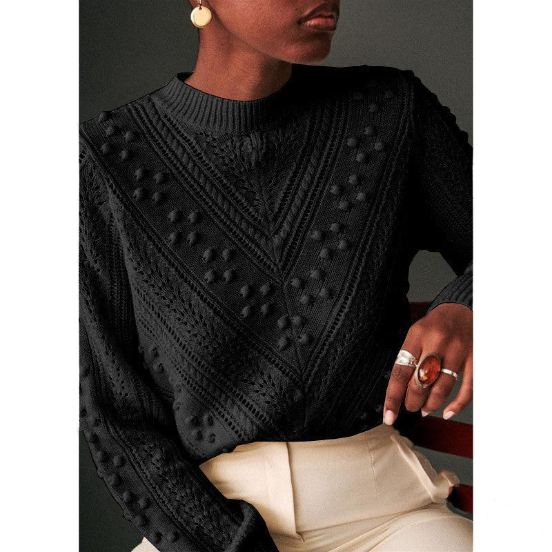 Loose Knitting Hollow Stitching Long Sleeve Women's Blouse