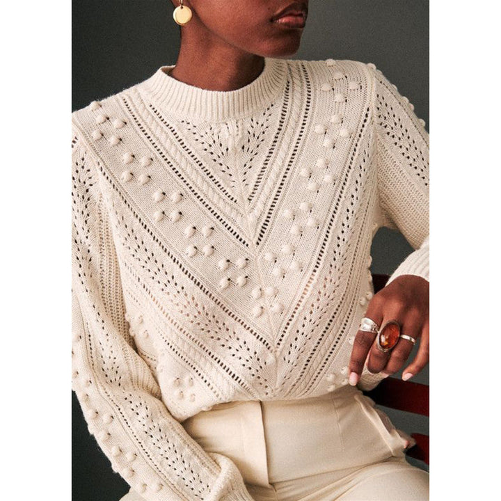 Loose Knitting Hollow Stitching Long Sleeve Women's Blouse