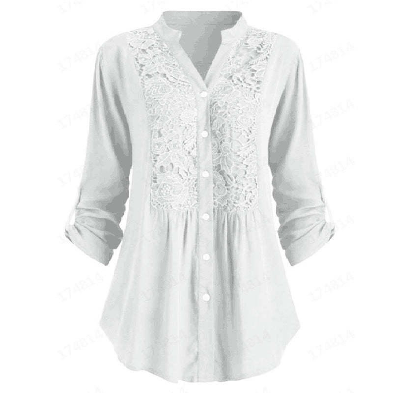 Fashionable women's blouse with V-neck and long sleeves