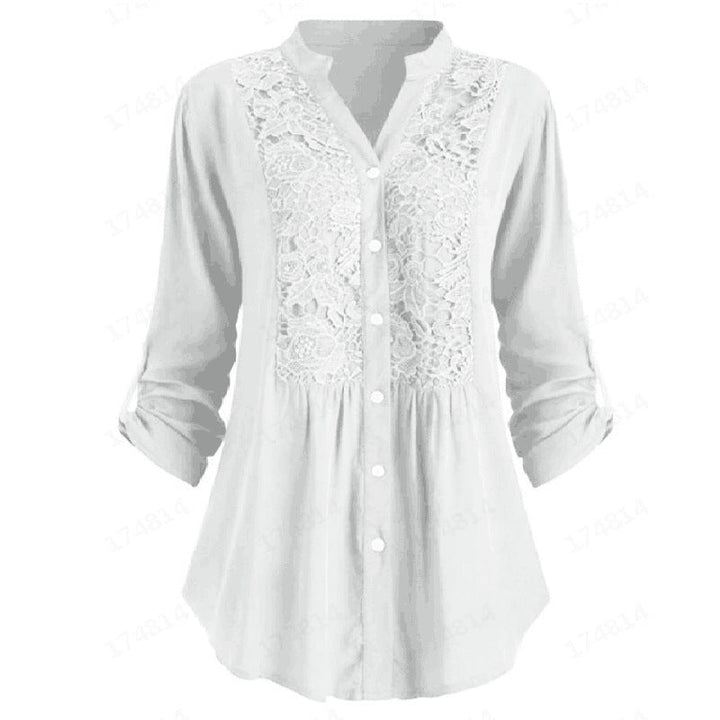 Fashionable women's blouse with V-neck and long sleeves