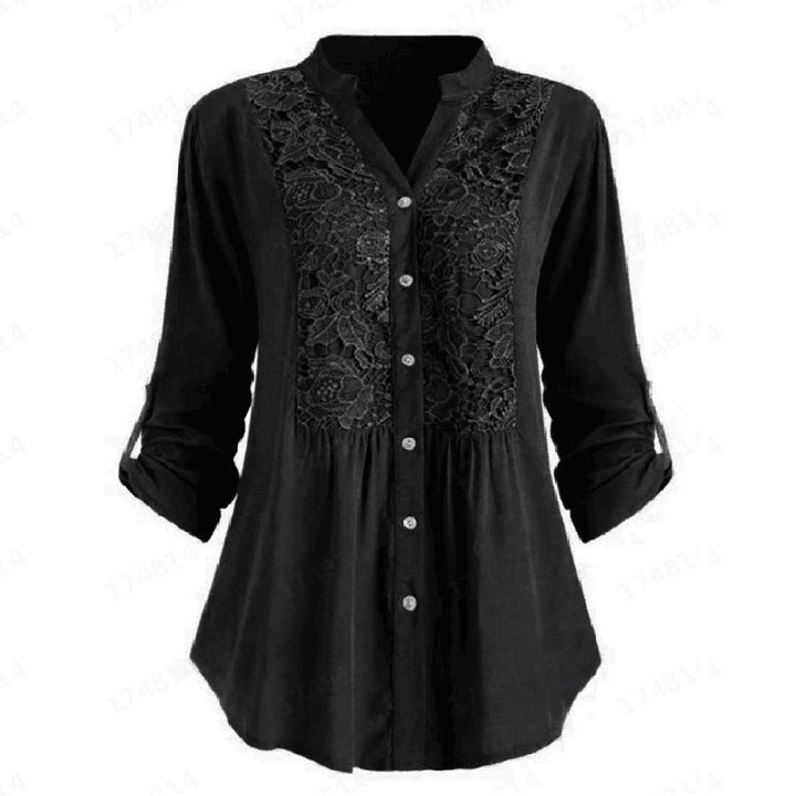 Fashionable women's blouse with V-neck and long sleeves