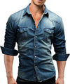 Men's casual shirt with long sleeves in denim