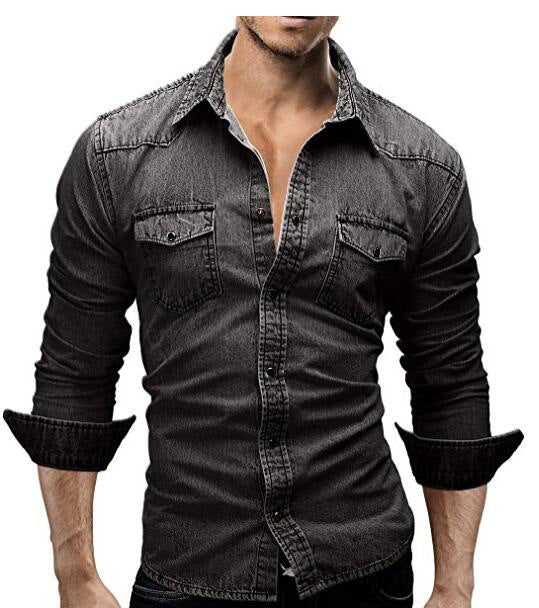 Men's casual shirt with long sleeves in denim