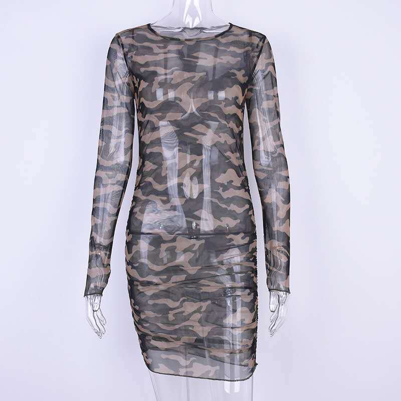 Timeless Mesh Camouflage Hot Sale Tight Sheer Waist Dress