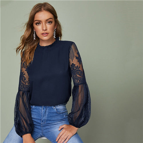 Lace Sheer Elegant Women's Blouse