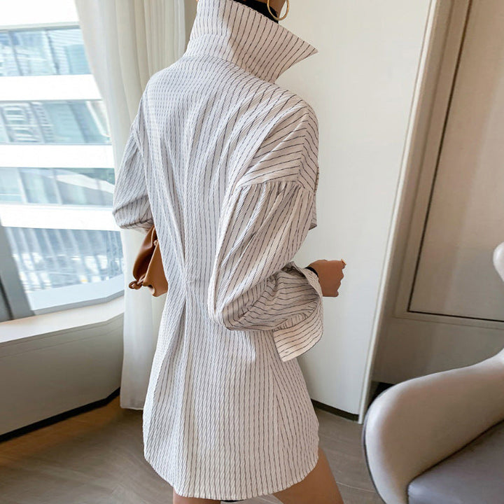 Trendy long sleeve fashion striped blouse white