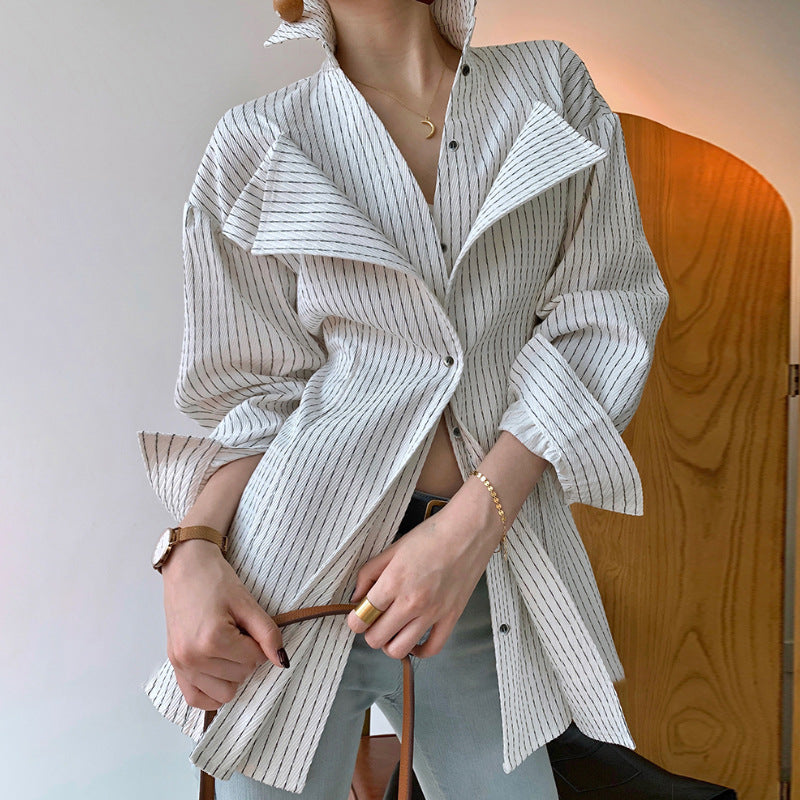 Trendy long sleeve fashion striped blouse white