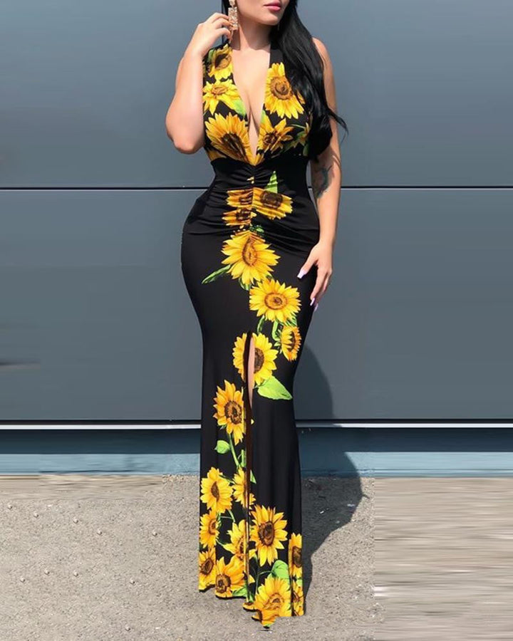 Exclusive dress black sunflower print