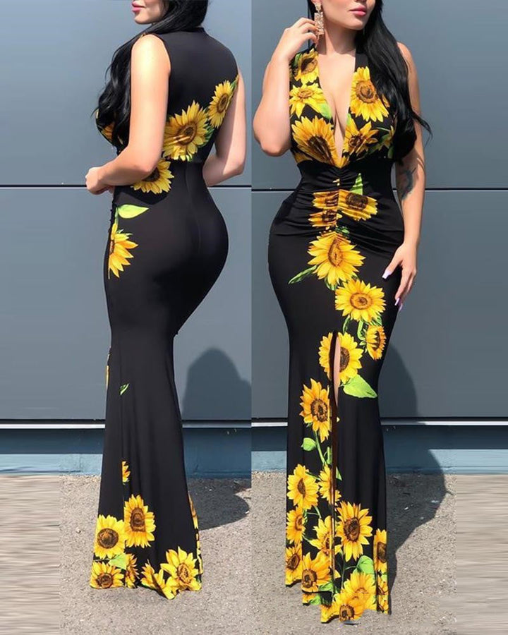 Exclusive dress black sunflower print