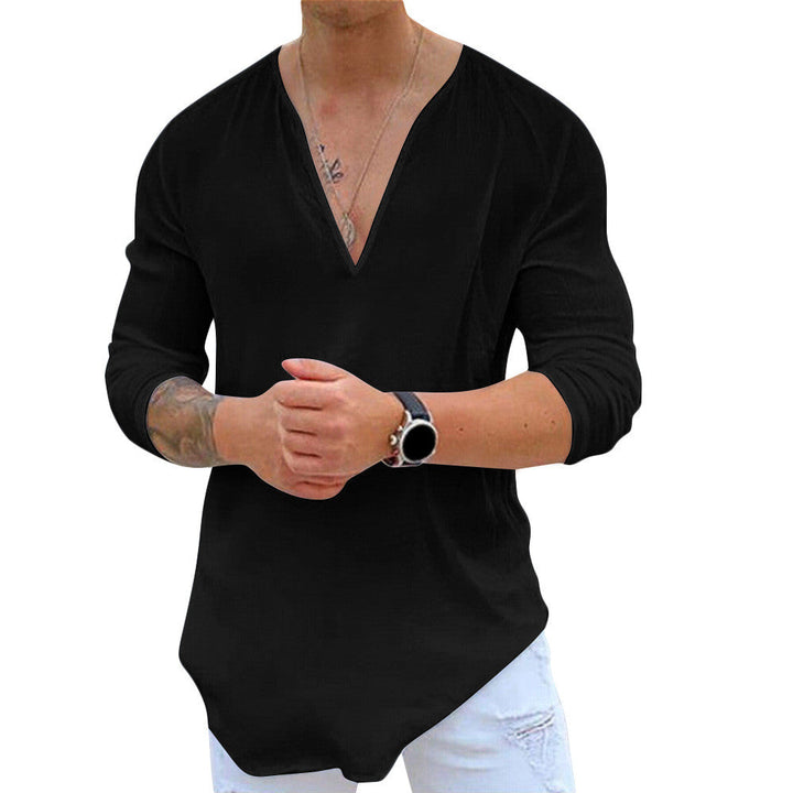 Casual cotton shirt with V-neck