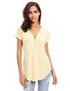 Classy new solid colour short sleeve zip up ladies blouse