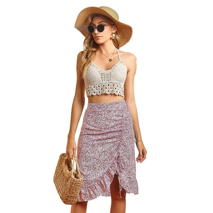 Modern Printed Irregular Skirt High Waist Mid Skirt