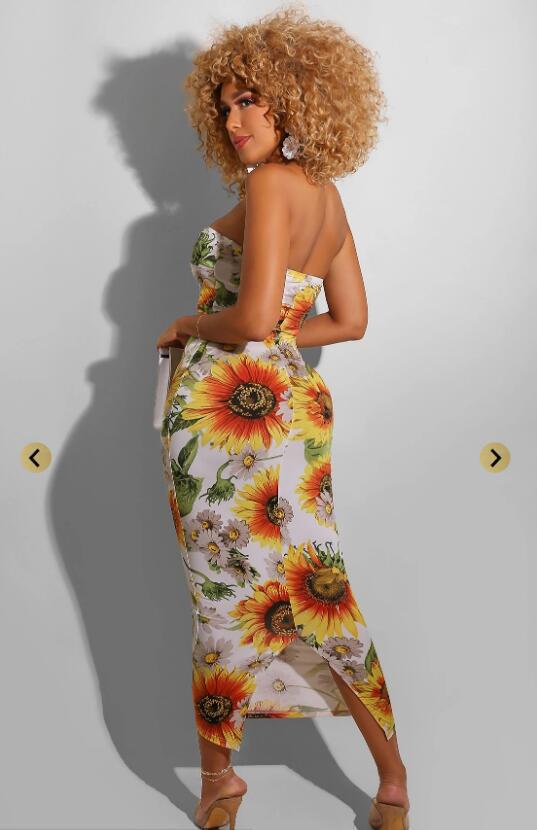 Casual Tube Top Neckline Dress Sunflower Print