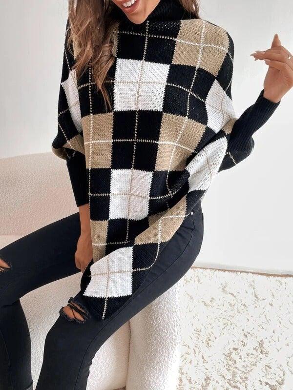 Elegant jumper with geometric print and high neckline