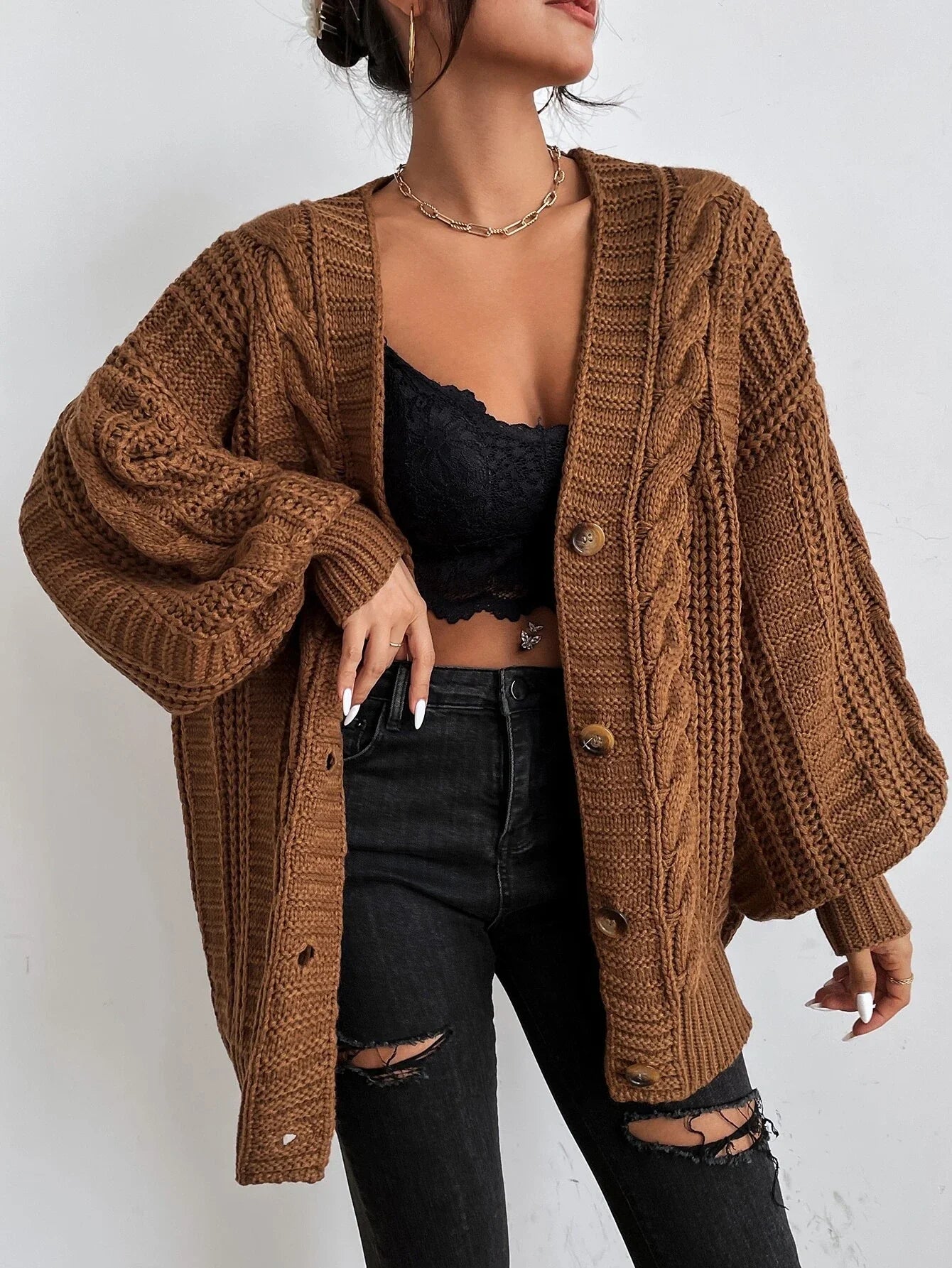 Women's - Cable Knit Cardigan - Cosy Knitwear