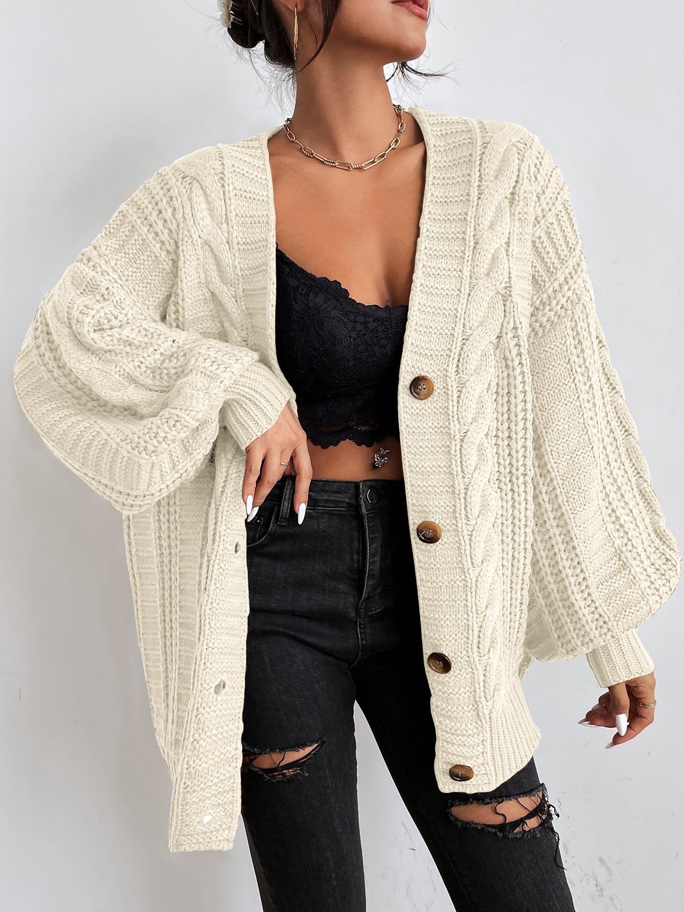 Women's - Cable Knit Cardigan - Cosy Knitwear